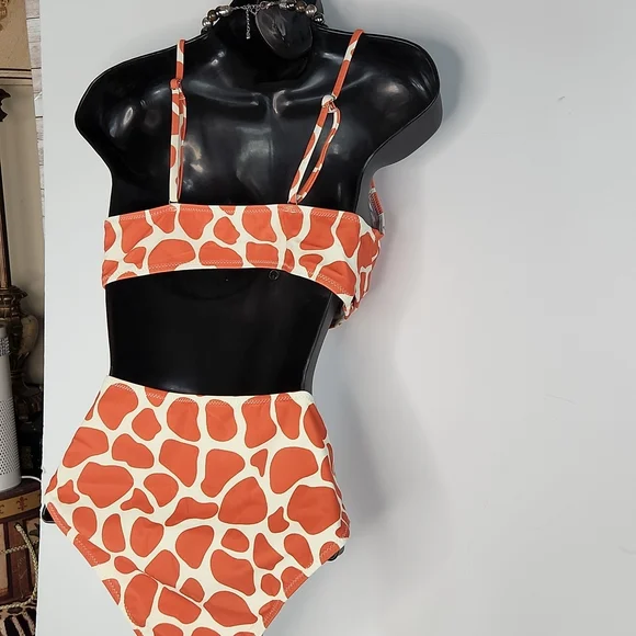 Beachsissi , Orange and creme 2 pc swimsuit, Sz L - Picture 7 of 10